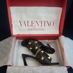 Valentino Black Heels with Gold Studs